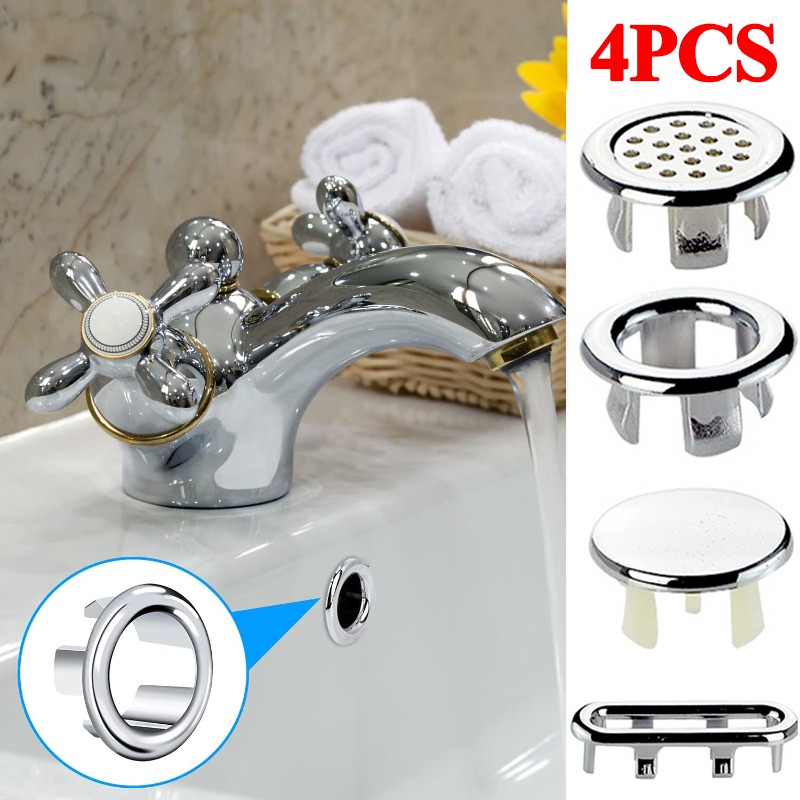 1/4PCS Wash Basin Overflow Ring Silver Plastic Kitchen Bathroom Basin Trim Sink Hole Round Overflow Plug Bath Drain Cap Net Ring