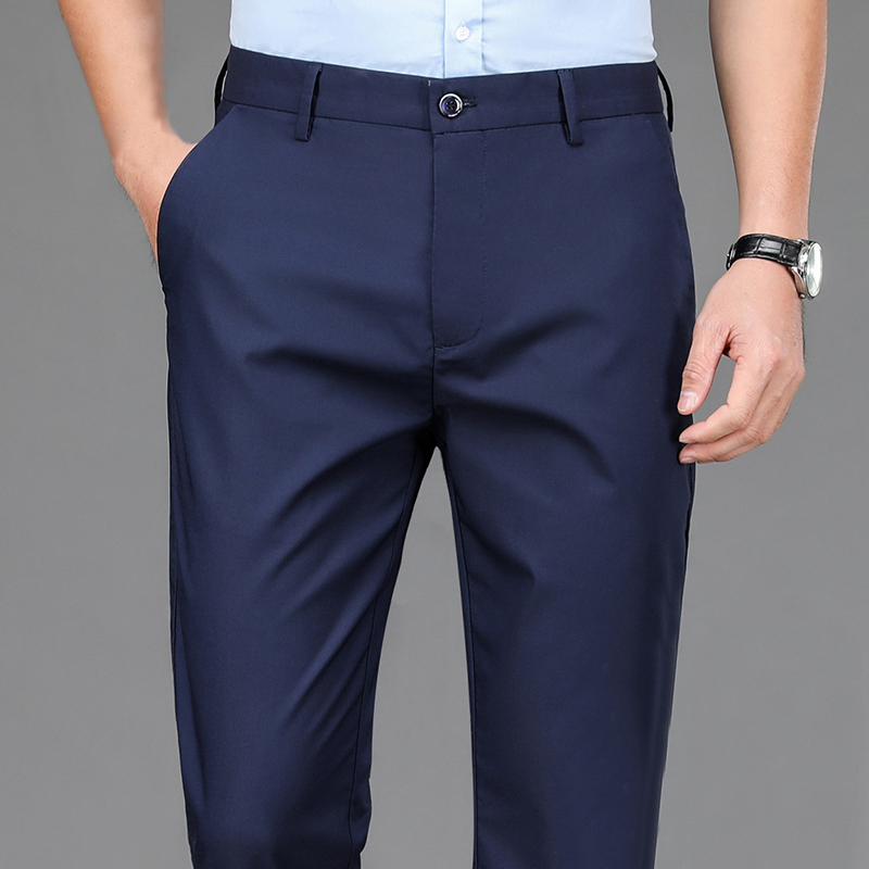 Männliche Smart-Casual-Hose, dehnbar, sportlich, schnell trocknend, für Herren, Frühling und Herbst, volle Länge, gerade, Büro, Schwarz, Marineblau, Arbeitshose