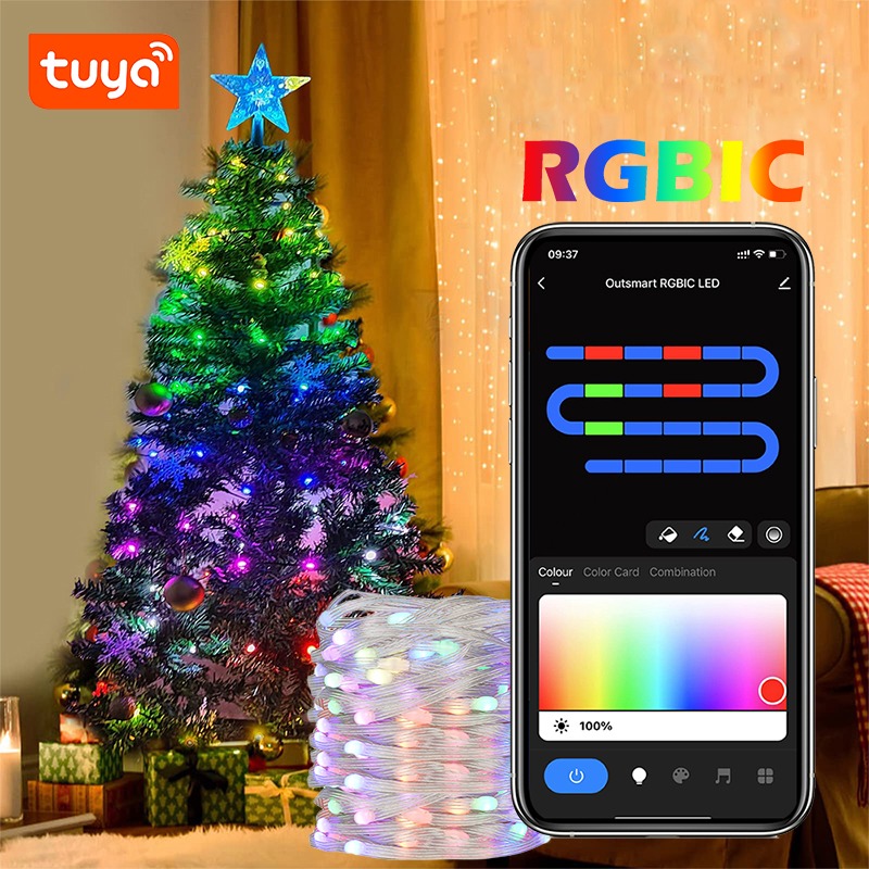 TUYA USB LED cadena luces de Navidad WS2812B RGBIC luz WIFI a todo Color direccionable individualmente LED guirnalda de hadas para el hogar