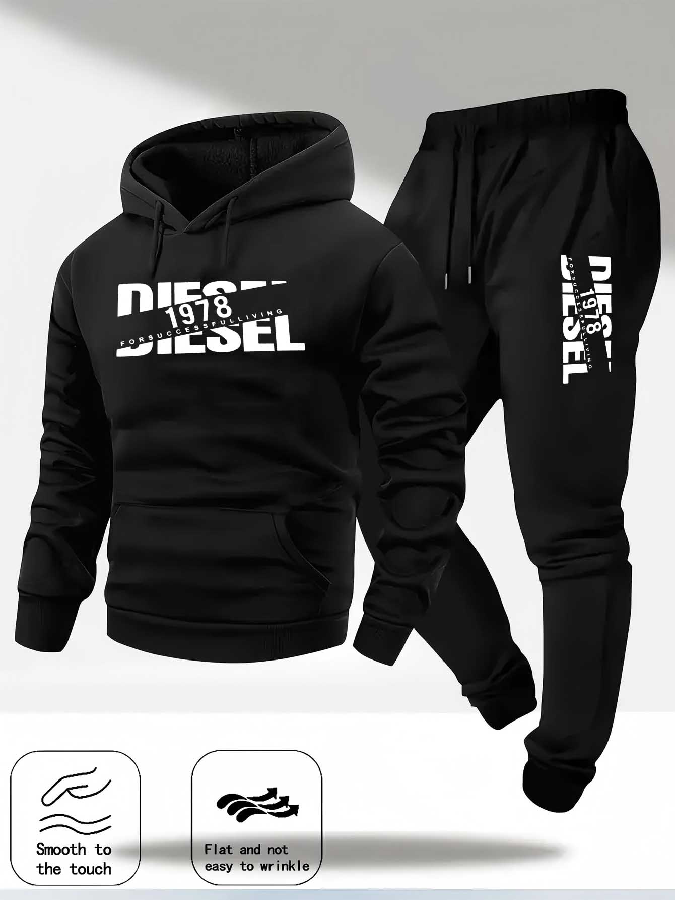 Men Fashion Print Tracksuit Hooded Sweatshirt+Sweatpants Set Autumn winter Casual Fitness Jogging Sports Two-Piece Unisex Outfit