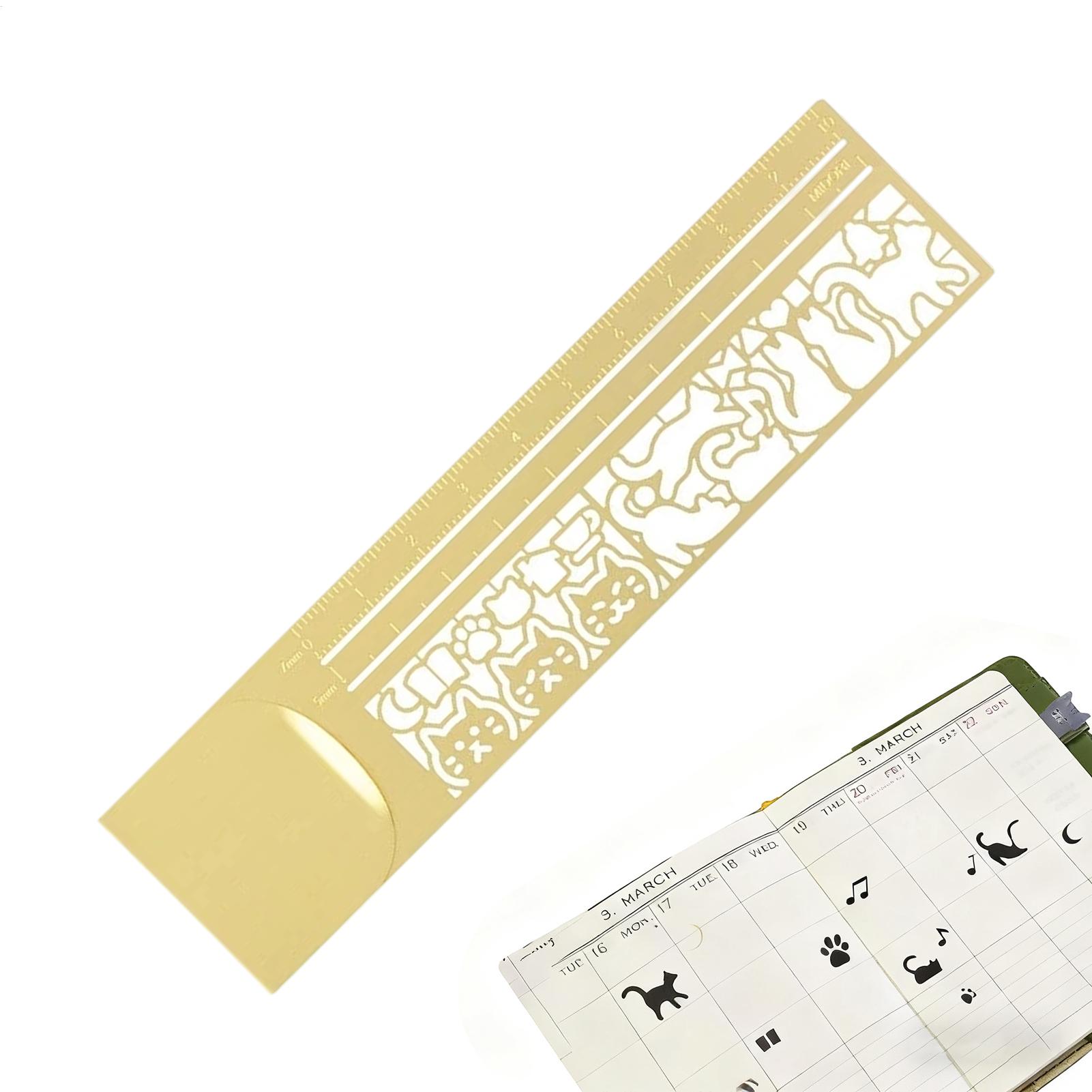 Marque-page chat mignon de 14 cm, règle métallique double face, fournitures de bureau portables, papeterie créative, cadeau pour agenda/carnet/notes