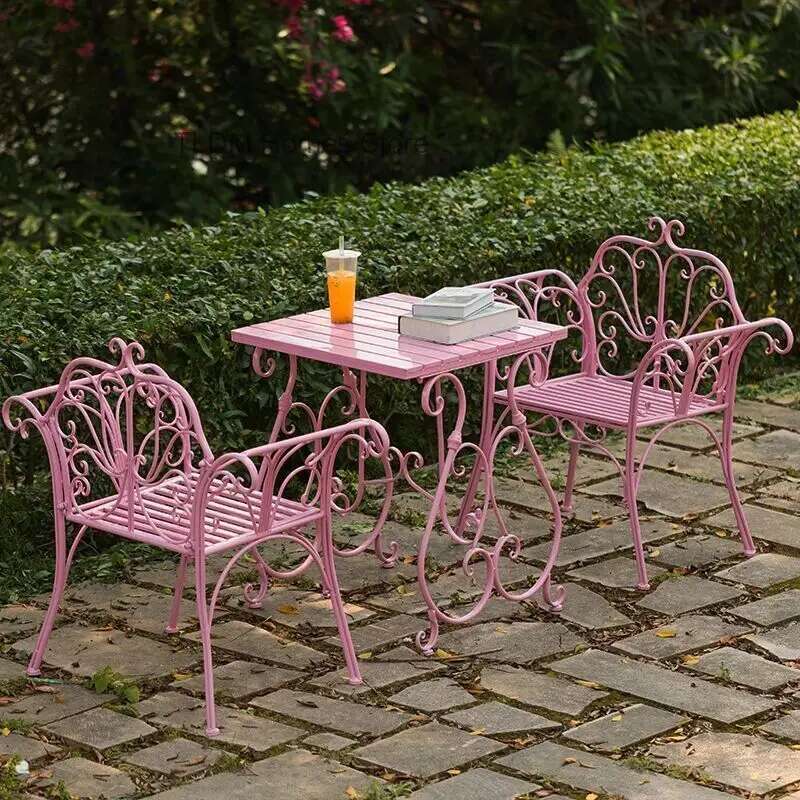Europäische Schmiedeeisen-Hoftisch- und Stuhlkombination für den Außenbereich, Garten, Couchtisch und Stuhl, Balkon, Freizeit-Picknicktisch
