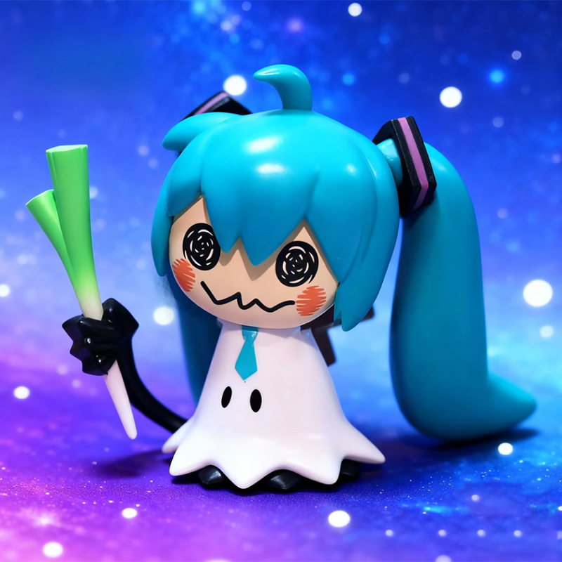 Hatsune Miku Anime Q-Version PVC-Actionfiguren mit grüner Zwiebel-Dekoration, klassische Sammlerstücke, Spielzeug für die Desktop-Dekoration