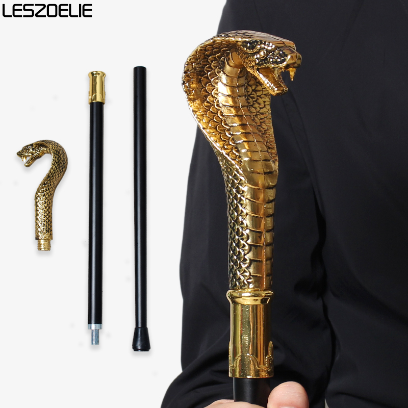 Gold & Black Cobra-Head Walking Stick Men's Elegant Fashion Vintage Decorative Cane for Women Halloween Cosplay Luxury Accessory