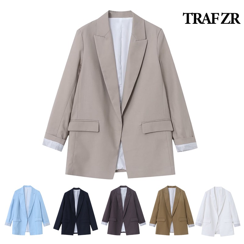 TRAF ZR Elegante Damenjacken Bürodame Leinenjacke Langarm Neu in Oberbekleidung Bomber Frühling 2024 Damenkleidung Y2k Top
