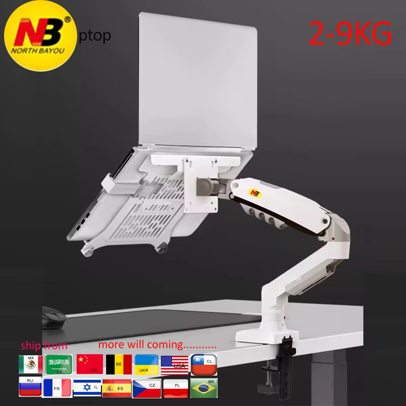 NB F80 + FP-2 Full Motion 360 Rotate Pivot 2-9kg Gas Spring Arm 10'-17' Laptop Tray Desktop Stand Clamp 10-90mm Grommet Hole