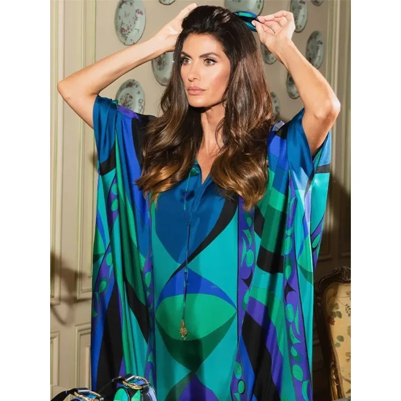 Vestido Largo Bohemio con Estampado Floral para Mujer, Cuello en V, Manga Media, Estilo Oversize, Maxi Vestido Elegante para Vacaciones 2026
