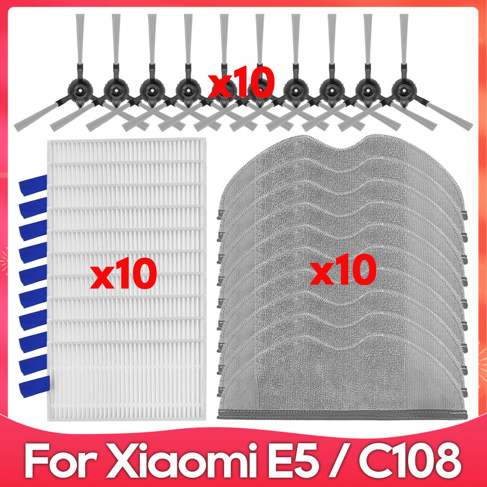 Compatible con ( Xiaomi Robot Vacuum E5 / C108 / CDZC108 / BHR7969EU ) Cepillo lateral, Mopa, Filtro, Repuesto para robot aspirador.