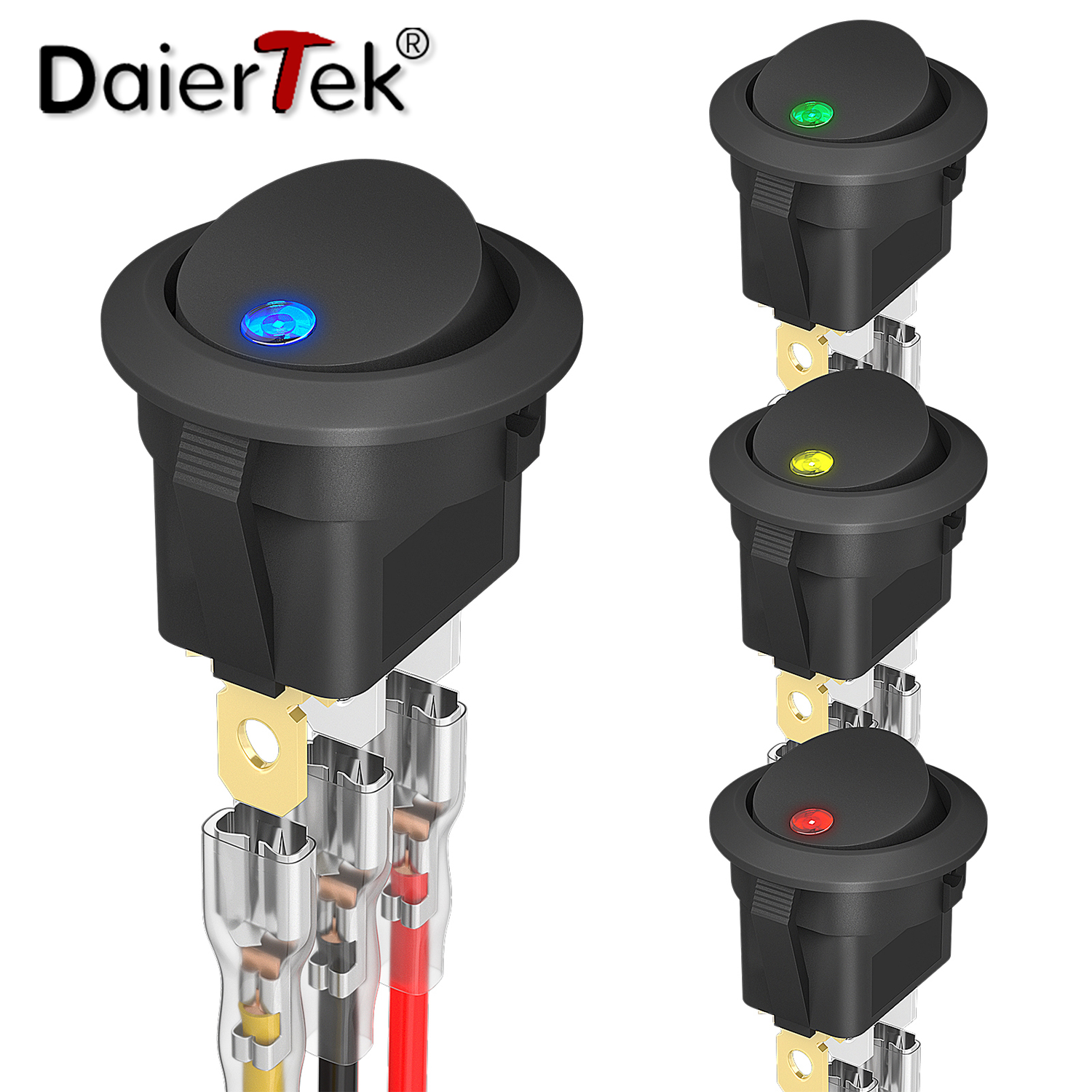 DaierTek 4 個ラウンドロッカースイッチ 12V 20A ラウンドトグルスイッチ 12 ボルト DC 照光式 3 ピン 2 ウェイ SPST スイッチ自動車用カーボート用