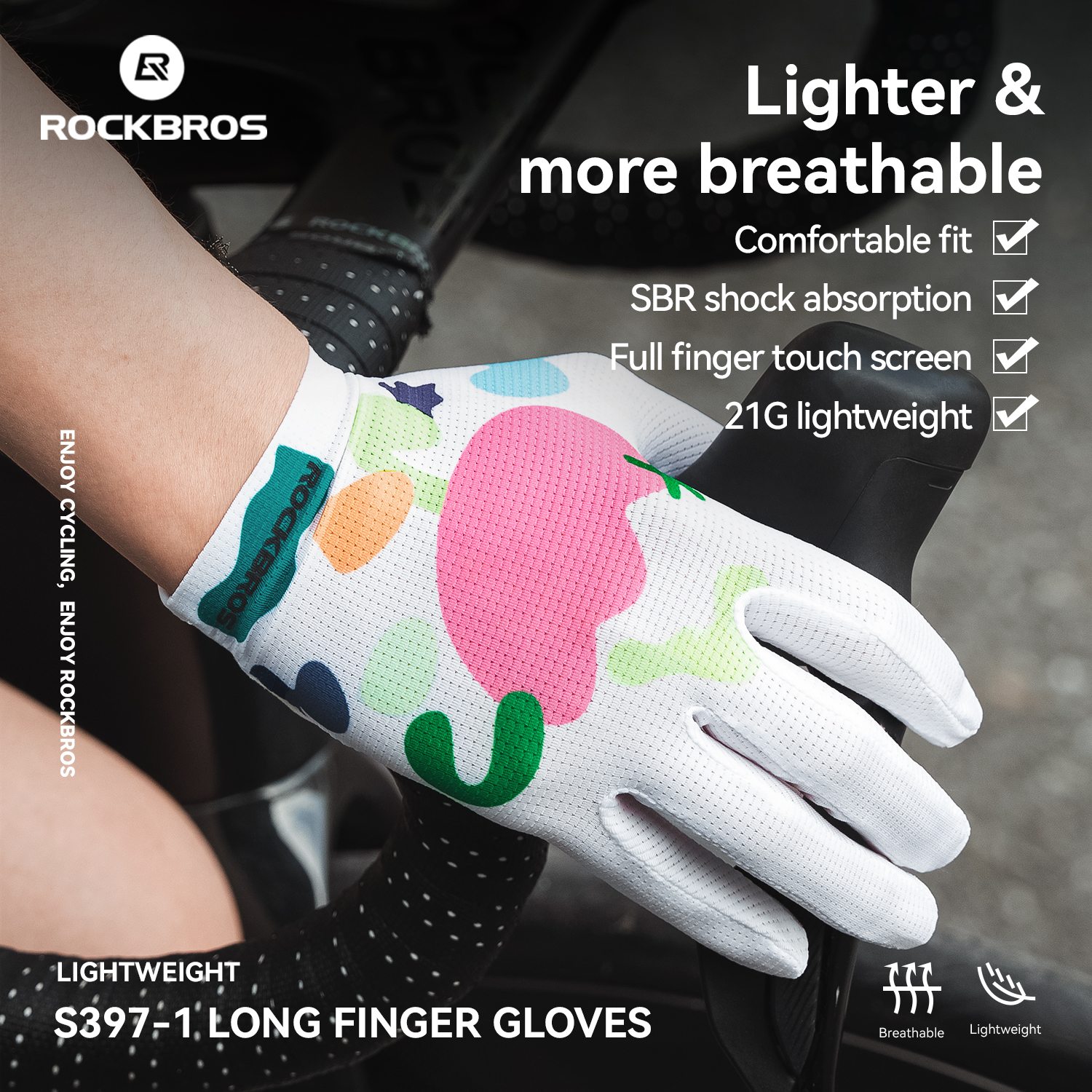 Rockbros verão luvas de ciclismo feminino respirável dedo cheio mtb luvas da bicicleta estrada tela toque sbr acolchoado antiderrapante luvas equitação