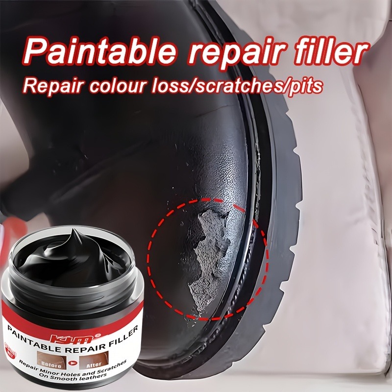 KJM Remplisseur de réparation de chaussures noir : formule chimique à séchage rapide – Fixation des rayures pour chaussures/bottes en simili cuir, rénovation durable