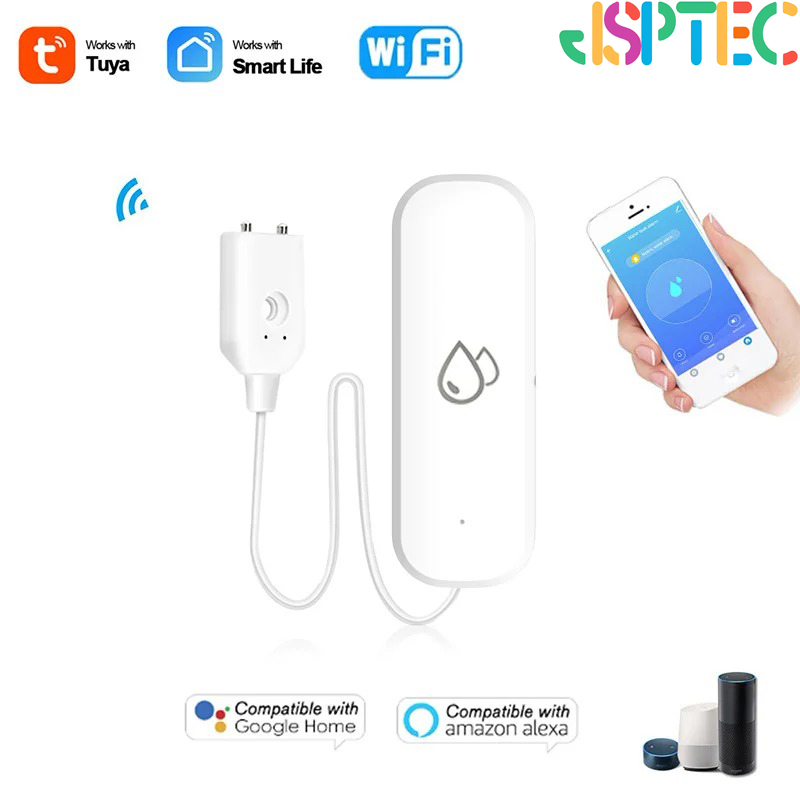 Tuya Smart Sensore di perdite di inondazione Monitor remoto WiFi Rilevatore di livello di troppopieno d'acqua Sensore di perdite d'acqua Sistema di allarme sonoro di sicurezza