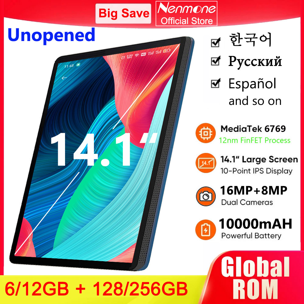 Global Version Unopened 14.1 Inch Tablet 14 Inch Android 2025 12GB+256GB 1920*1080 4G Phone Call 14inch Tablet 5G WiFi 10000mAH