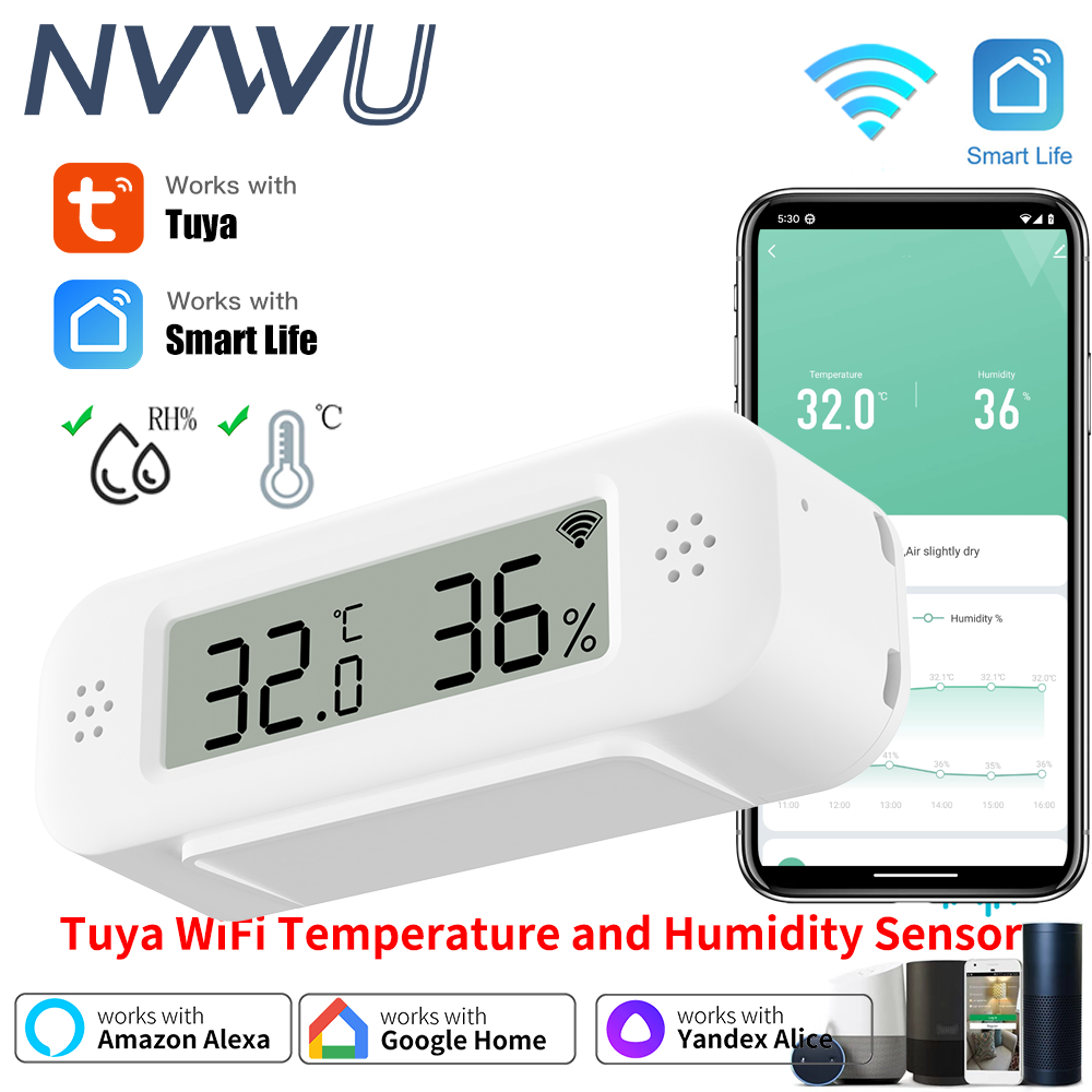Tuya WiFi Mini Temperatura Wilgotność Dla Inteligentnego Domu Termometr Higrometr APP Zdalny Alarm Współpracuje z Google Home Yandex Alexa
