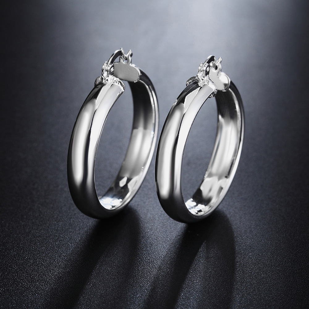 Boucles d'oreilles en argent Sterling 925, or 18 carats, 4CM, grand cercle lisse, cadeaux de noël pour femmes, fête fine, marques populaires, bijoux