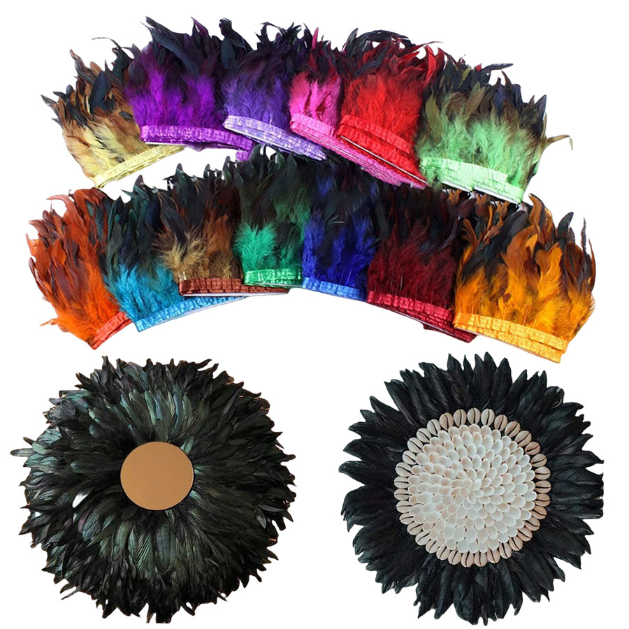 10M 15-20Cm Zwarte Haan Veren Trim Lint Ambachten Diy Hoofddeksels Kleding Accessoires Gekleurde Veren Handgemaakte party Decor