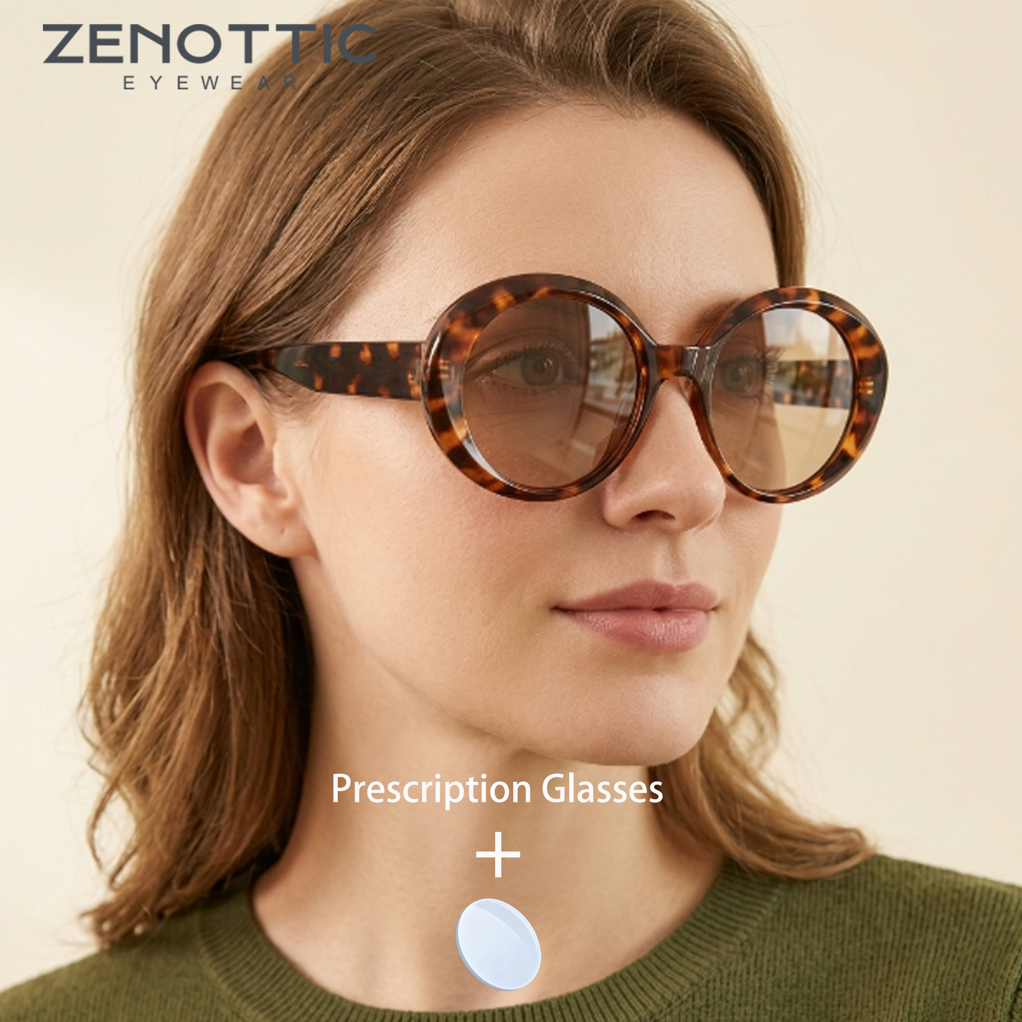 ZENOTTIC แว่นกันแดดทรงกลมอะซิเตทขนาด L สำหรับผู้หญิงโพลาไรซ์ UV400 เลนส์แว่นตา