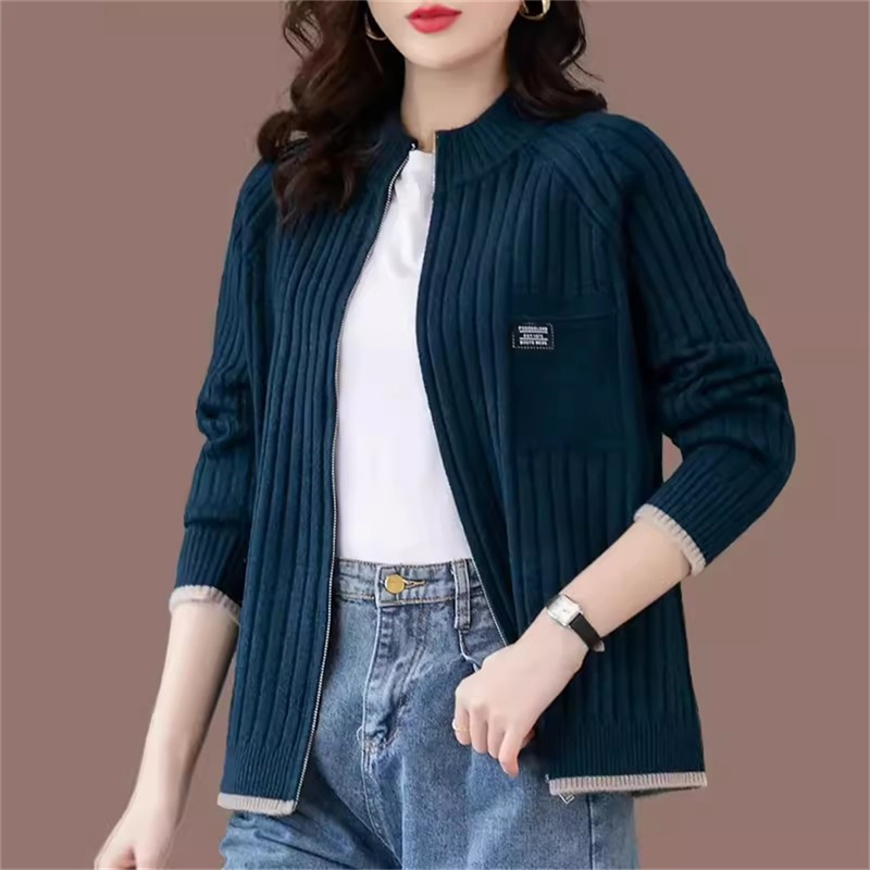 Cardigan en tricot pour femme, veste décontractée à manches longues avec fermeture éclair, coupe ample et élégante, nouvelle collection printemps-automne 2026, vert