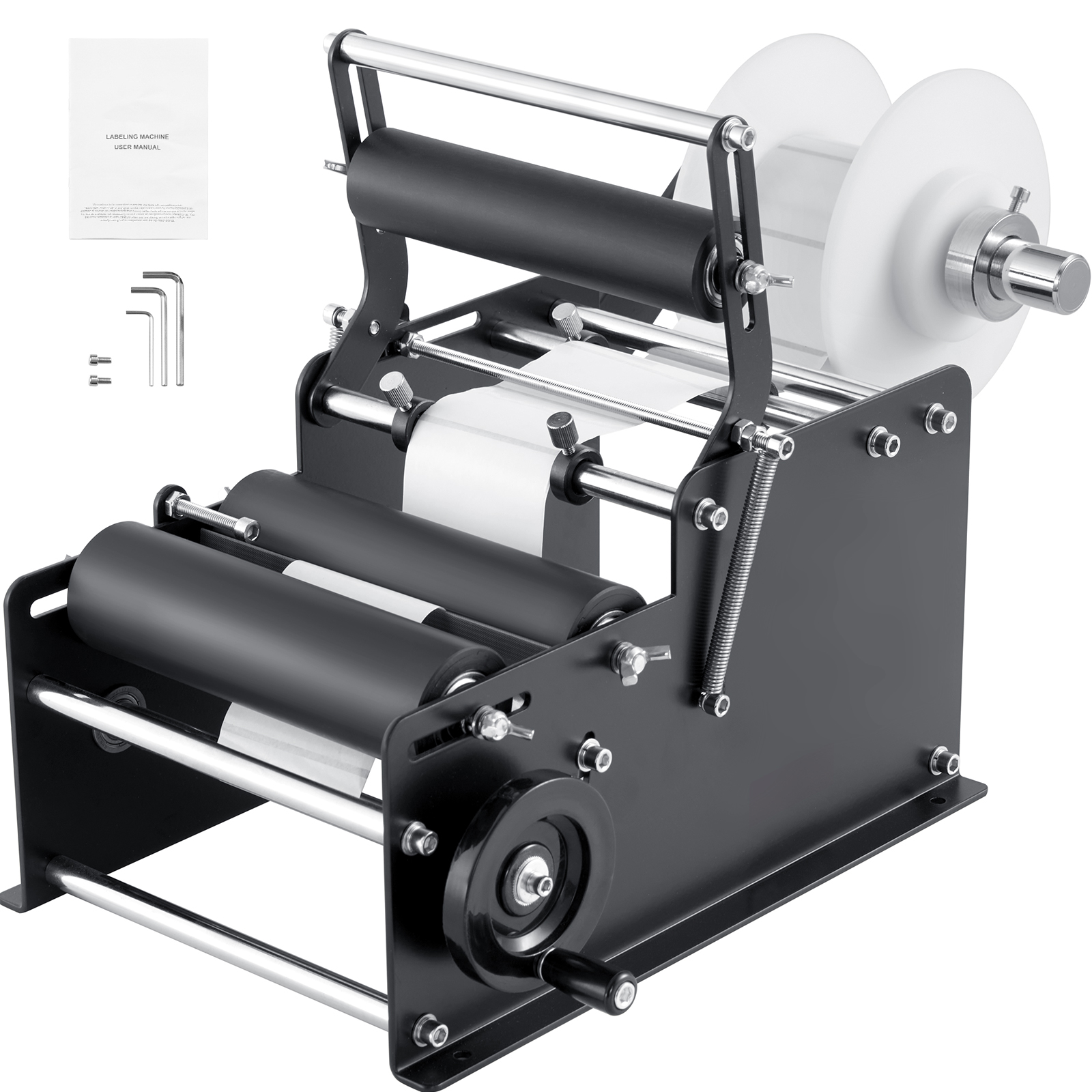 SucceBuy เครื่องติดฉลากขวดกลมแบบแมนนวล 15-20 ชิ้น/นาที Labeler แบบปรับได้สําหรับขวด Dia 0.78-4.72 นิ้ว (พร้อมบาร์กด)