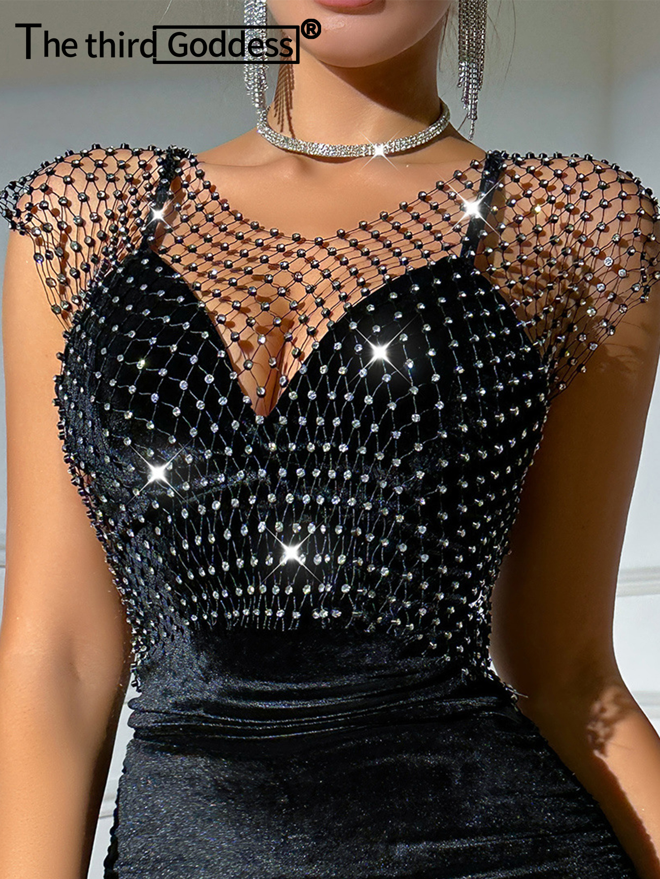 Sexy see through black rhinestone Crop Top Women 2026 Summer Sparkly fishnet beach Party Tank Top night club outfits Tops smock