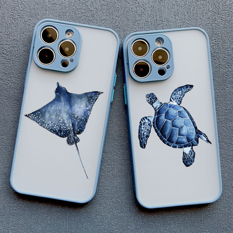 Etui na telefon z motywem zwierząt morskich: uroczy delfin, żółw morski, kolor morza, do iPhone 16 15 Plus X XR XS 17 16 15 14 11 12 13 Pro Max Mini