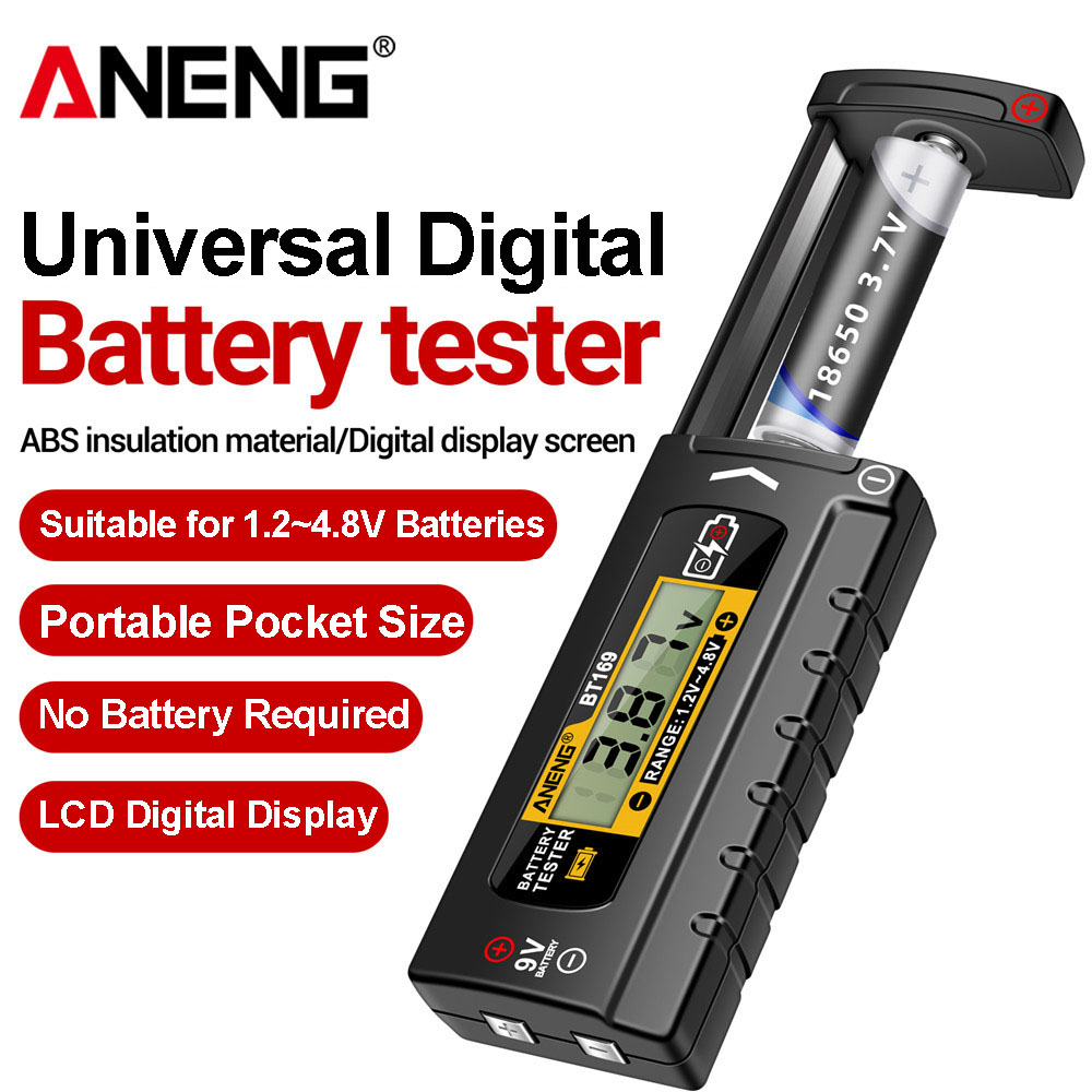 ANENG BT169 デジタルバッテリーテスター 電源不要 AA AAA 9V 18650 ボタン電池用ユニバーサル検出器