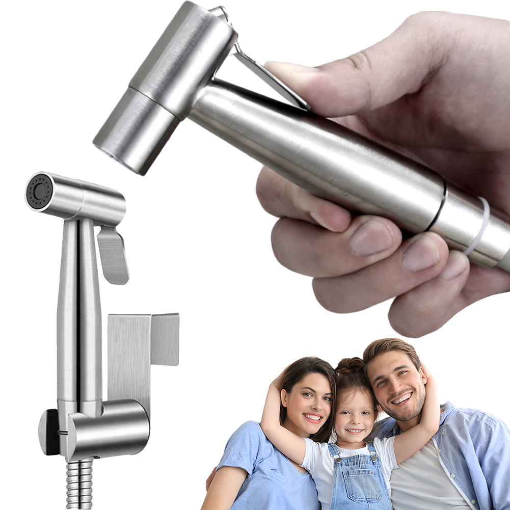 Supporto per doccetta Set di spruzzatori per bidet autopulenti resistenti all'usura con deviatore a 2 vie e tubo flessibile per WC Set di pistole a spruzzo in acciaio inossidabile