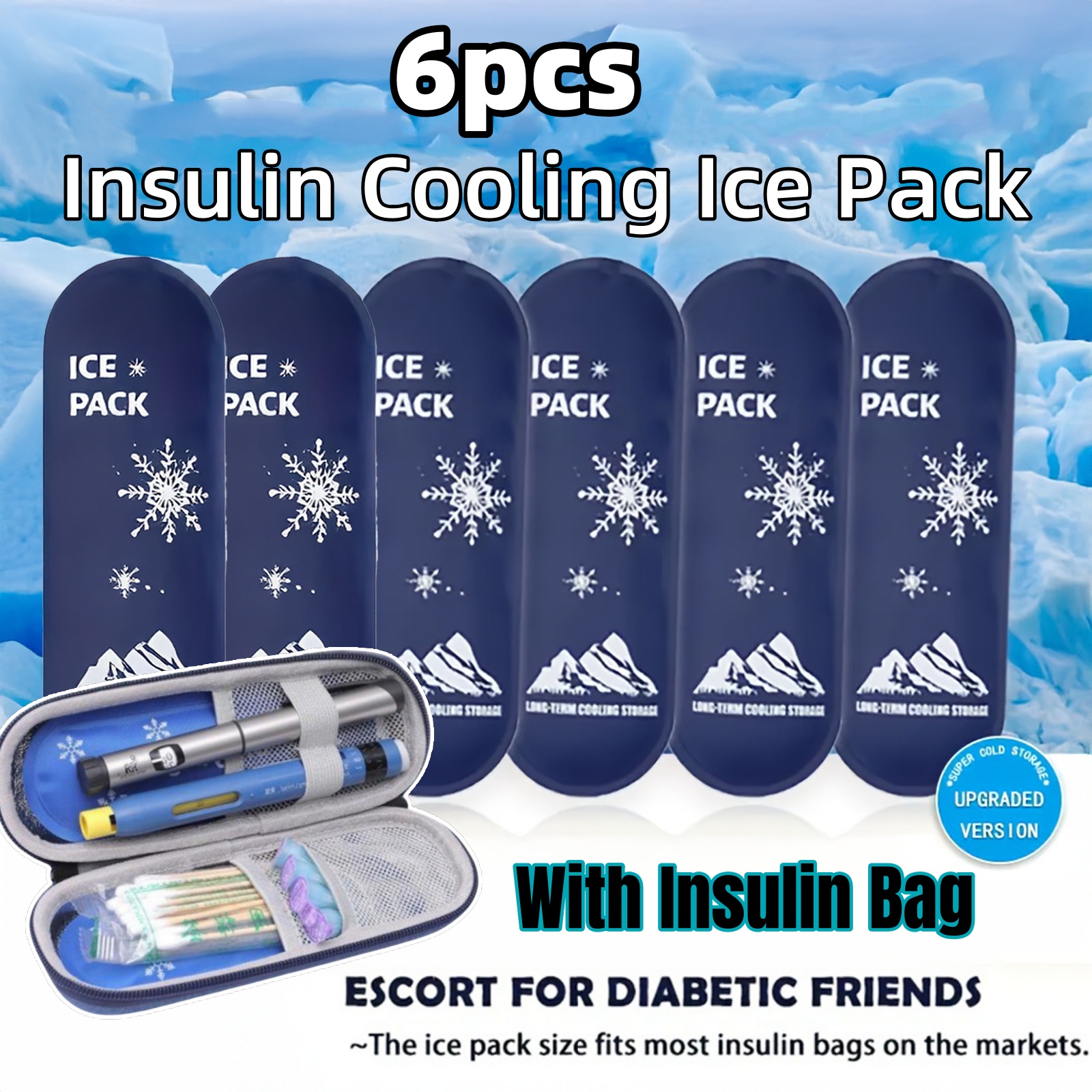 Bolsas de hielo de refrigeración portátiles con contenedor de insulina, bolsa de hielo de Gel, juego de viaje para uso al aire libre para diabéticos, almacenamiento de paquete enfriador de hielo, 1/6 Uds.