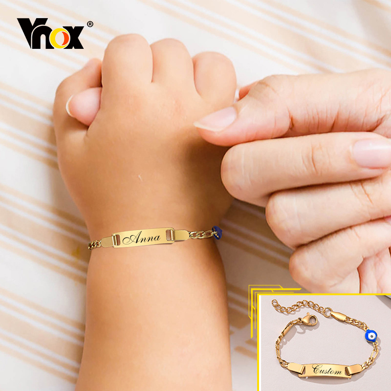 Vnox personalizado gravar mãe duaghter filho nome pulseiras do bebê, anti alergia aço inoxidável batismo amor presentes, jóias ajustáveis