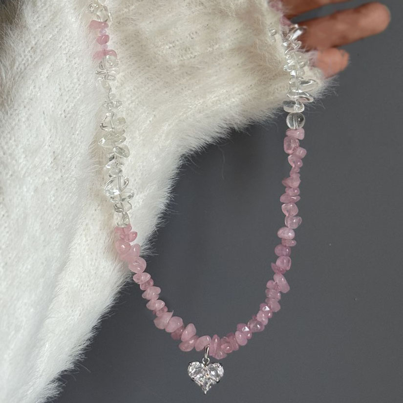 Nuevo collar irregular con colgante de corazón de circonita vintage para mujer, cadena de piedra rosa y blanca, regalo de San Valentín N0548