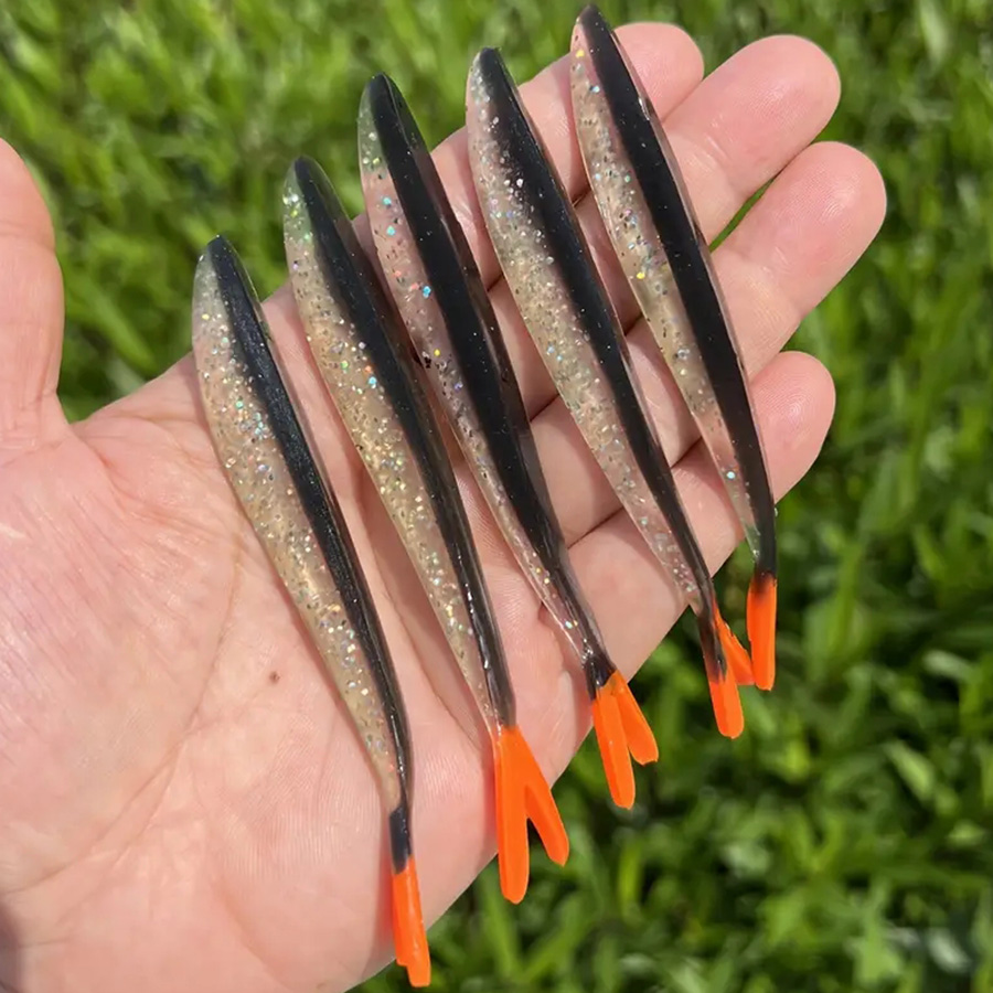 Wobbler de 5 uds para Lucio, Señuelos de Pesca de lubina, cola bifurcada, cabeza de plantilla, juego de cebo Artificial, gusanos blandos, carpa, tiro caído, Swimbait hecho a mano