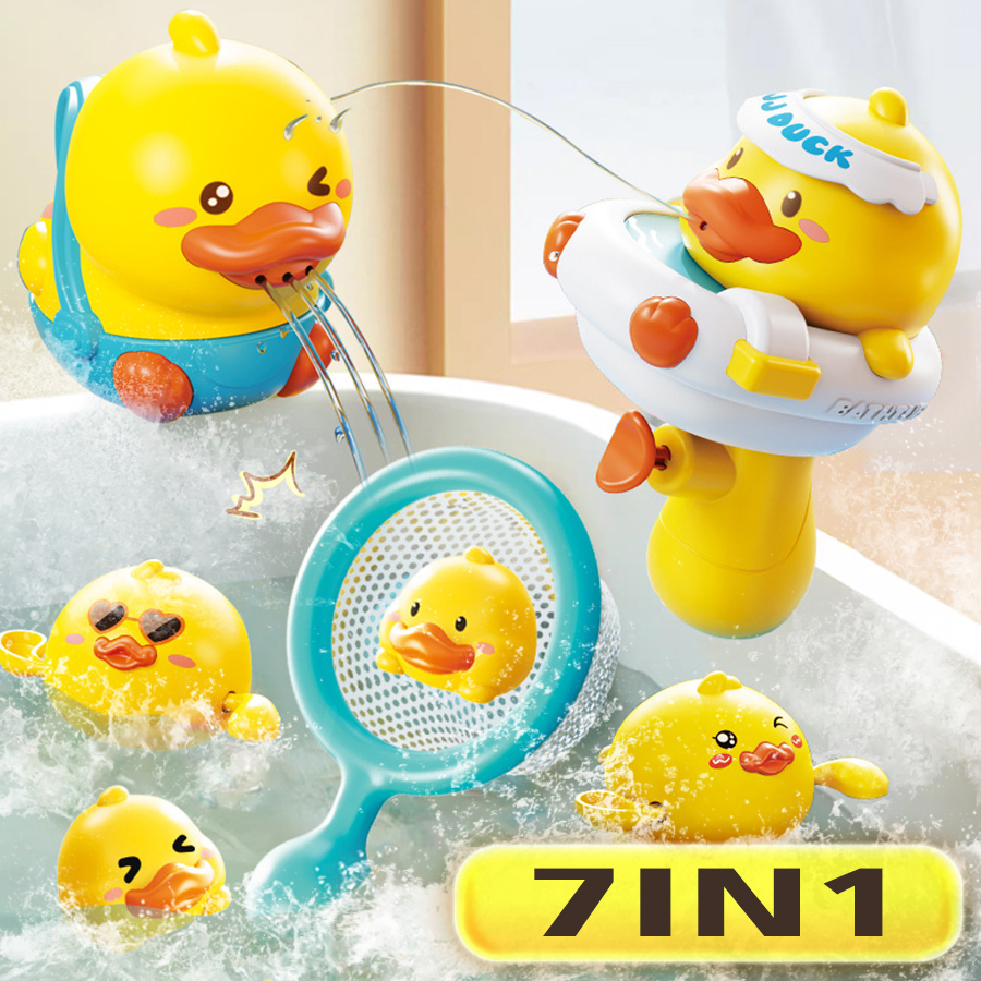 Juguete de ducha de pato amarillo pequeño para niños, juego de rociador de ducha de agua para bebé, ducha de natación