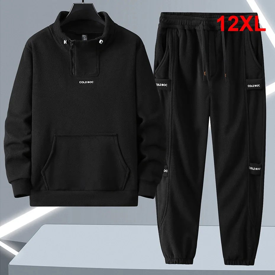 Polar Fleece Trainingsanzug Männer 12XL Plus Größe männer Sets Sweatshirt Jogginghose Herbst Winter Casual Anzüge Männlich Große Größe 10XL 12XL