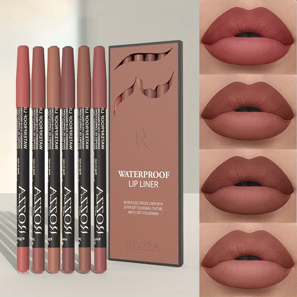 6 STKS/SET Ultrafijne Houten Lip Liner Set - Nude Brown Collectie, Fluweel Mat Langdurige Waterdichte 18 Kleuren Lip Combo