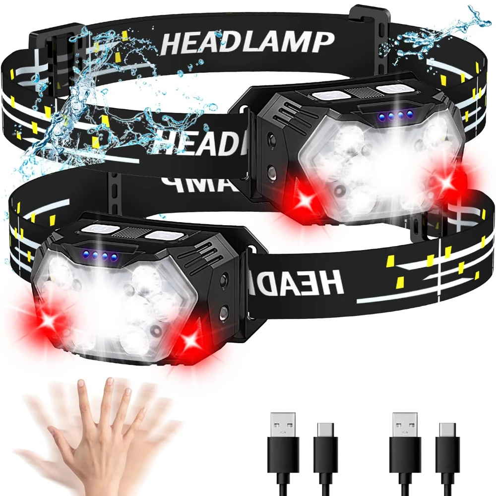 Neue 2000LM Ultra Helle 9 LED Scheinwerfer USB C Aufladbare Scheinwerfer 10 Modi Wasserdicht Motion Sensor Kopf Lampe Arbeit Taschenlampe