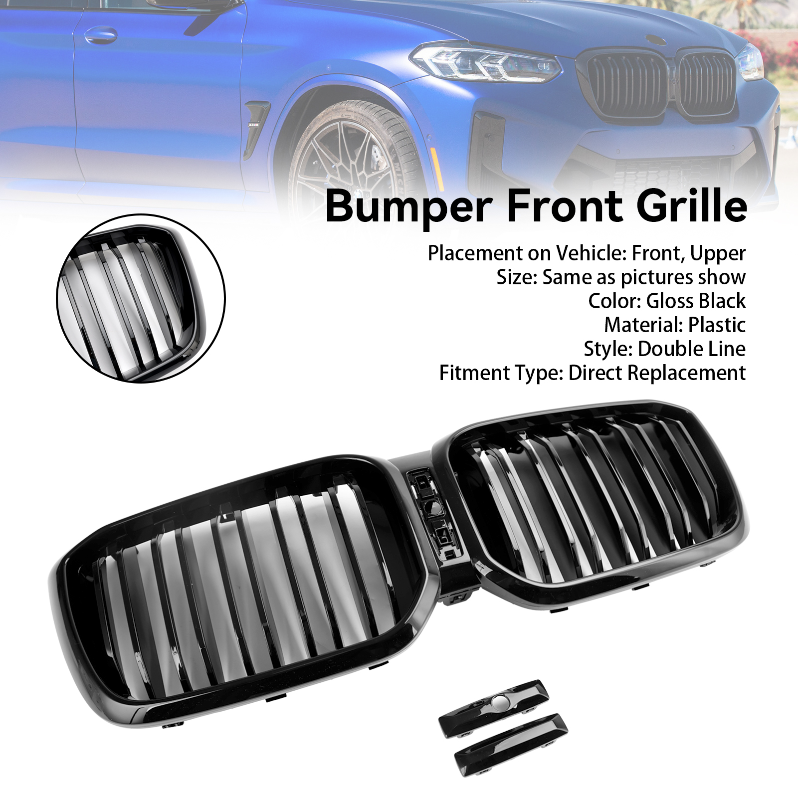 Areyourshop błyszcząca czarna przednia kratka nerkowa do BMW X3 X4 G01 G02 2022 2023