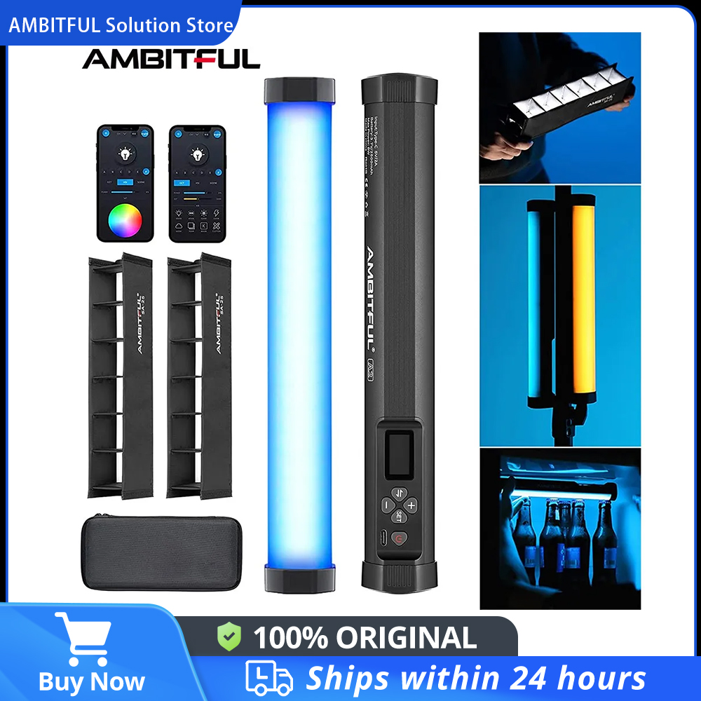 ชุด A2 ambitful-ไฟหลอด RGB 2หลอด CRI 95 + TLCI 97 + แอปในตัว + รังผึ้งฟังก์ชั่นแม่เหล็ก RGB LED ชุดโคมไฟคู่