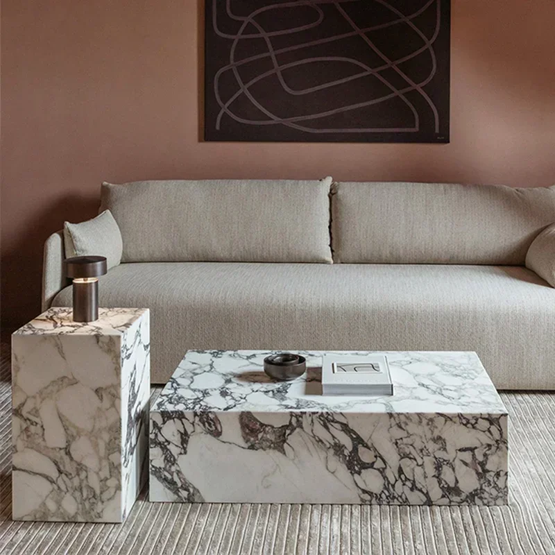 Juego de mesa de centro de lujo moderna para sala de estar nórdica, mesa de centro rectangular de piedra de mármol blanco, verde y negro
