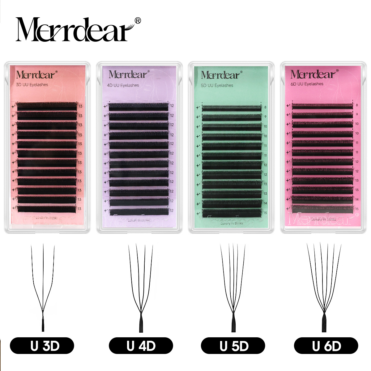 Merrdear 3D/4D/5D/6D U ресницы 8-15 мм смешанная длина U дизайн без разброса корней наращивания De Pestanas для красоты макияжа