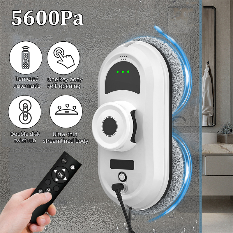 Robô aspirador de pó automático para janelas 5600PA, grande sucção, limpador de vidro elétrico, máquina de limpeza com controle remoto