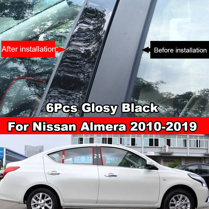 Комплект из 6 наклеек-накладок на стойки и дверные проемы для Nissan Versa 2012-2019, Almera, Sunny. Аксессуары для автостайлинга.