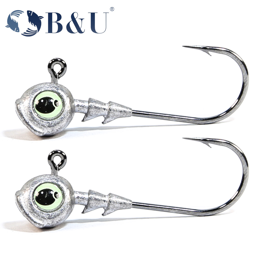B&U Swimbait Hook Jig Head Wysoka wytrzymałość Haczyki na robaki wędkarskie do wody morskiej Haczyk na ryby słodkowodne Luminous Eyes