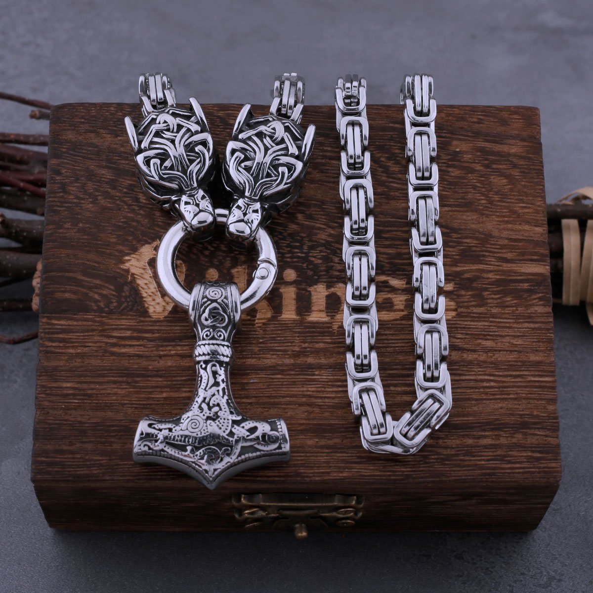 ไวกิ้งสแตนเลสหัวหมาป่า Thor's HAMMER สร้อยคอผู้ชาย Punk Hip Hop หนาสร้อยคอสร้อยคอ Nordic Amulet Rune สําหรับแฟน