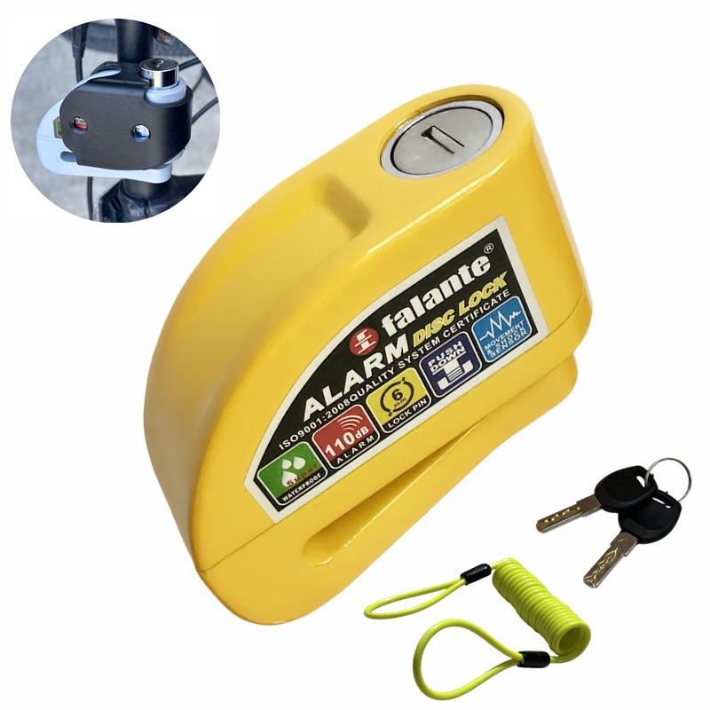 Falante-cerradura de disco con alarma para motocicleta y bicicleta, aleación de aluminio antirrobo, cuerda de recordatorio impermeable + soporte de bloqueo, 6 colores