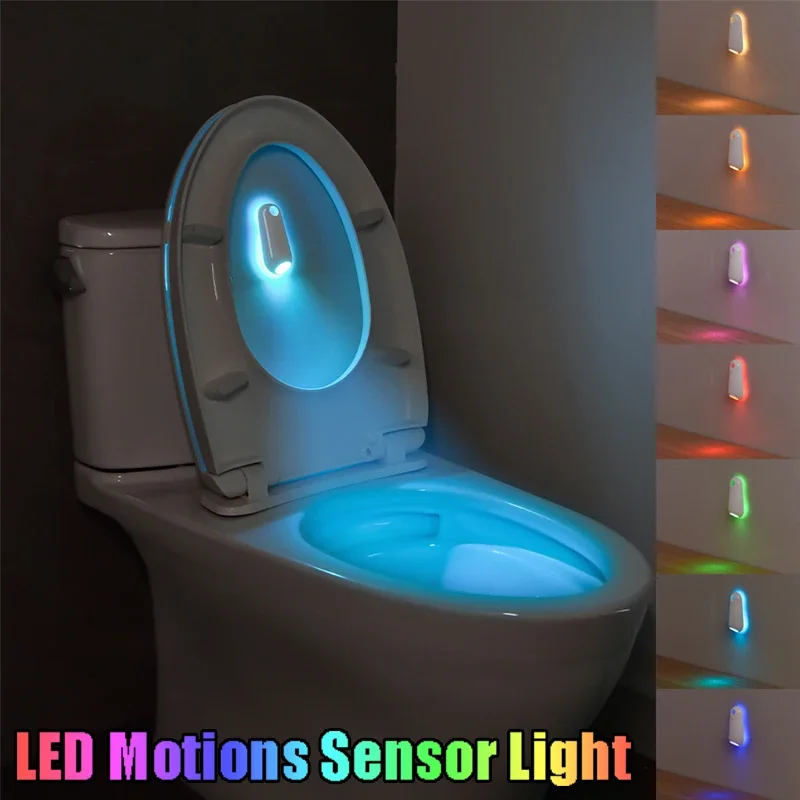 LED-WC-Bewegungsmelder-Licht, 2-in-1-RGB-Nachtlicht, wiederaufladbar, 8 Lichtmodi, wasserdichte Lampe für Toilettenkorridor, Stufenbeleuchtung