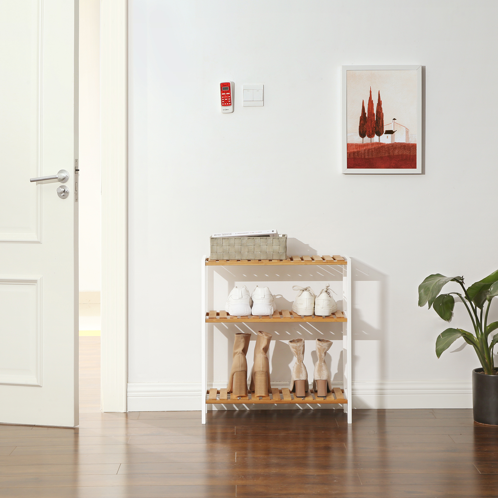 SONGMICS-estante de bambú para almacenamiento de plantas, Zapatero de 3 niveles, multiusos, para entrada, baño, sala de estar, balcón, cocina