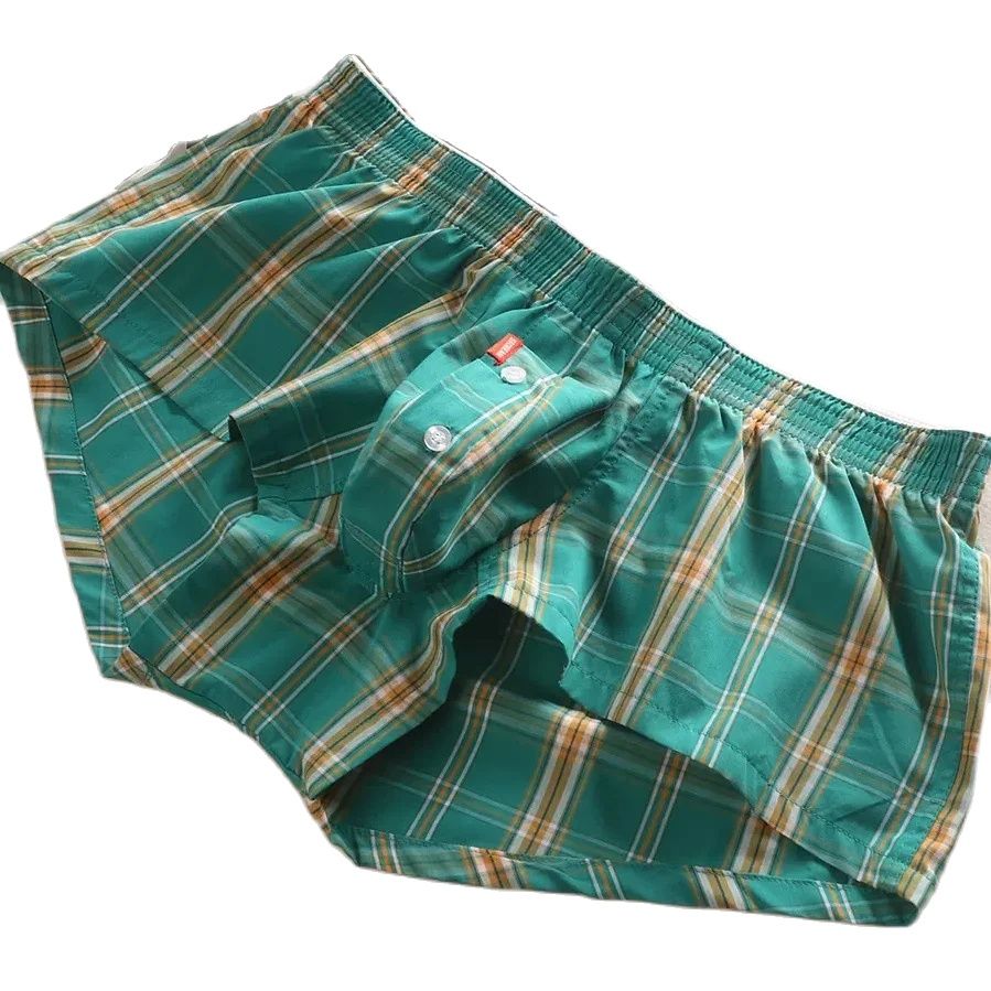 SEOBEAN MENS SEXY COTON SHORTS HOME COMFORT CHECKERED FIT TRUNKS