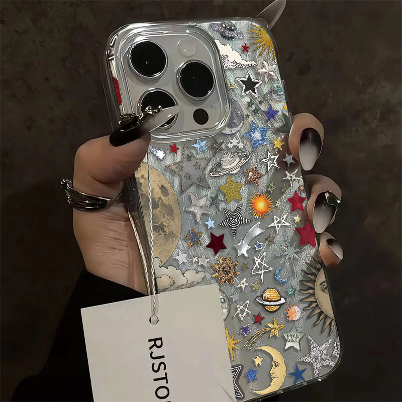 Mode Retro Planeet Kosmos Telefoonhoesje Voor iPhone 17 16 15 14 13 12 11 Pro Max XR XS MAX 7 8 PLUS INS Schudbestendige Laser Cover