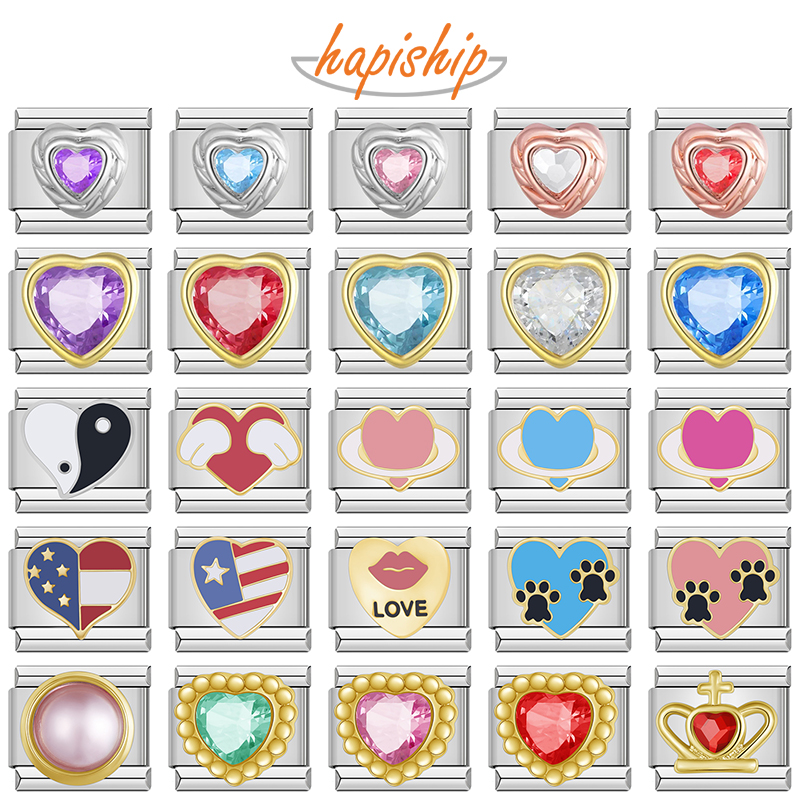 Hapiship ใหม่แฟชั่นยอดนิยมหวานโรแมนติกหัวใจรัก Charm Links Fit 9 มม.สร้อยข้อมือสแตนเลสทํา DIY เครื่องประดับ DJ383