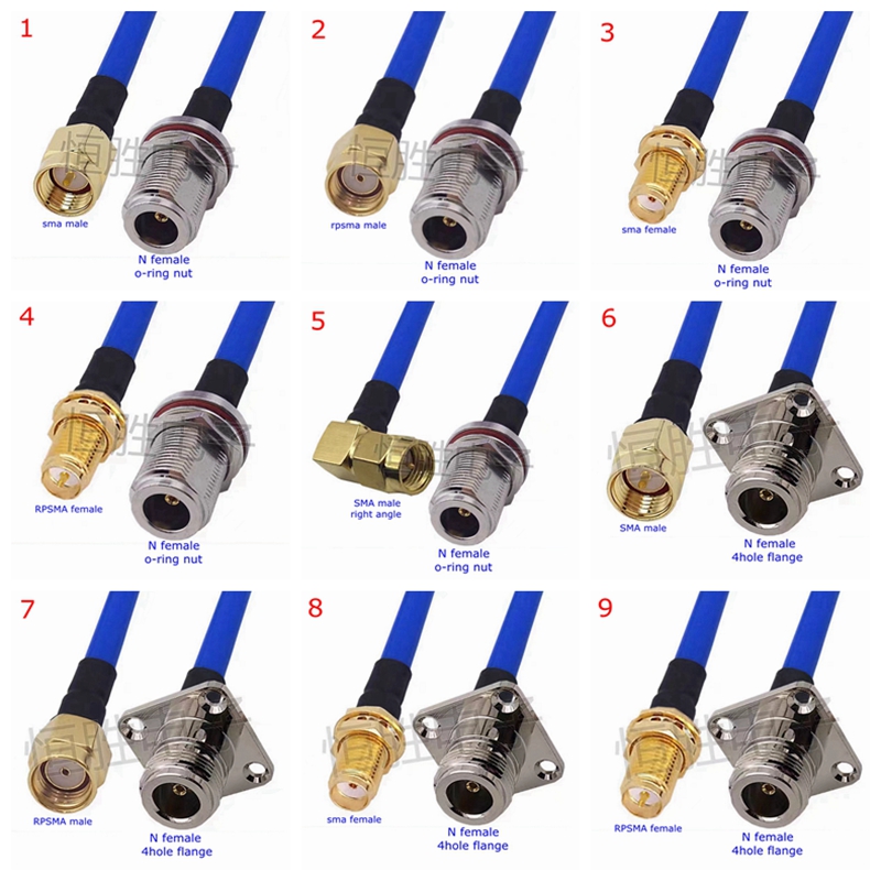 RG402 COAX CABLE L16 N ถึง SMA ชายหญิง SMA ถึง N มุมขวา CRIMP สําหรับ RG402 สูงความถี่ 0.141 สีฟ้า 50ohm RG141
